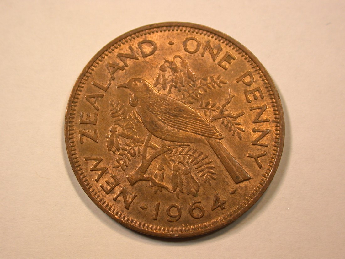 E21 Neuseeland 1 Penny 1964 in vz/vz-st Originalbilder