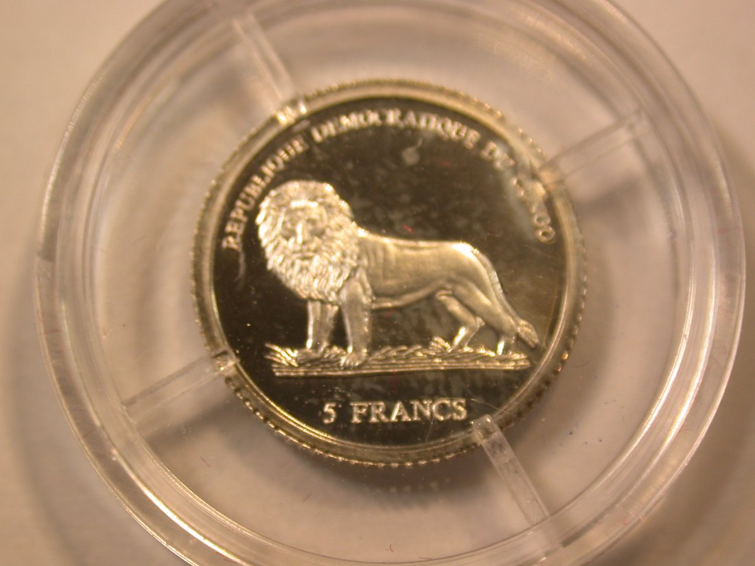 E21  Kongo 5 Francs Silber  2003 Papst Johannes Paul in PP fein Originalbilder   