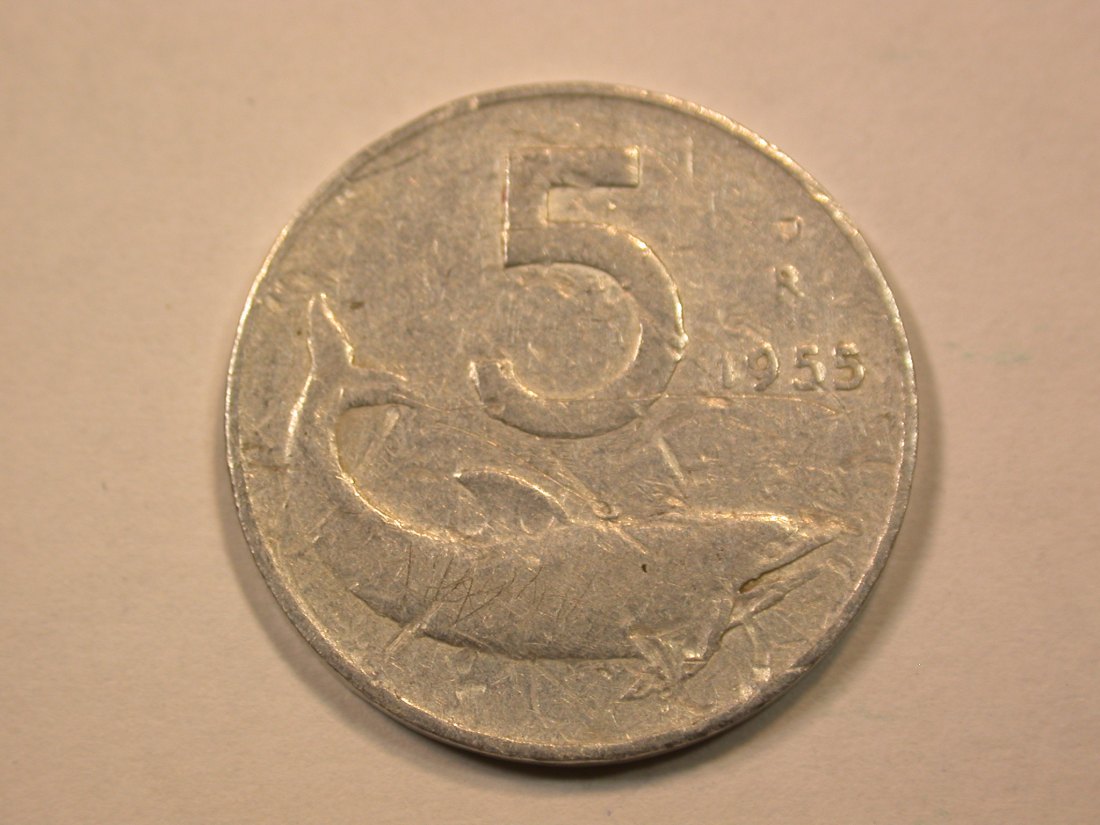 E21 Italien 5 Lire 1955 in ss Originalbilder