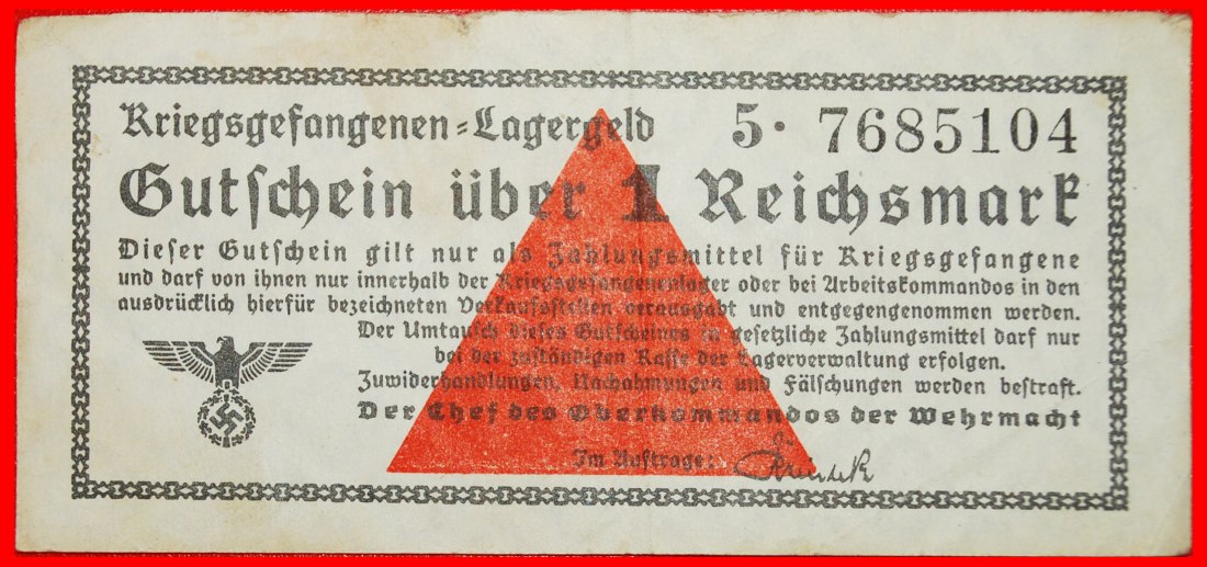 · CAMP MONEY FOR ALL MILITARY PRISONER CAMPS: GERMANY★1 REICHMARK (1939-1945)★LOW START★ NO RESERVE!