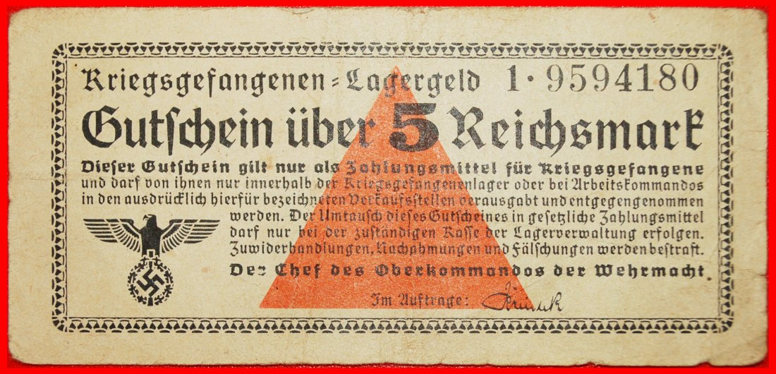  · CAMP MONEY FOR ALL MILITARY PRISONER CAMPS: GERMANY★5 REICHMARK (1939-1945)★LOW START★ NO RESERVE!   