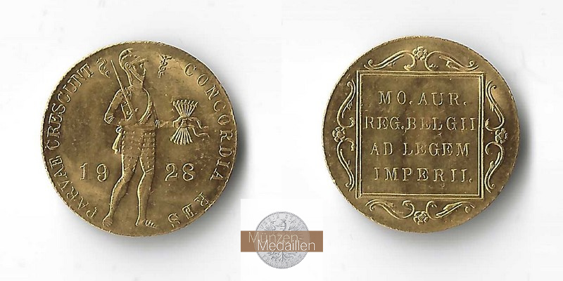 Niederlande MM-Frankfurt  Feingewicht: 3,43g Gold 1 Dukat 1928 ss