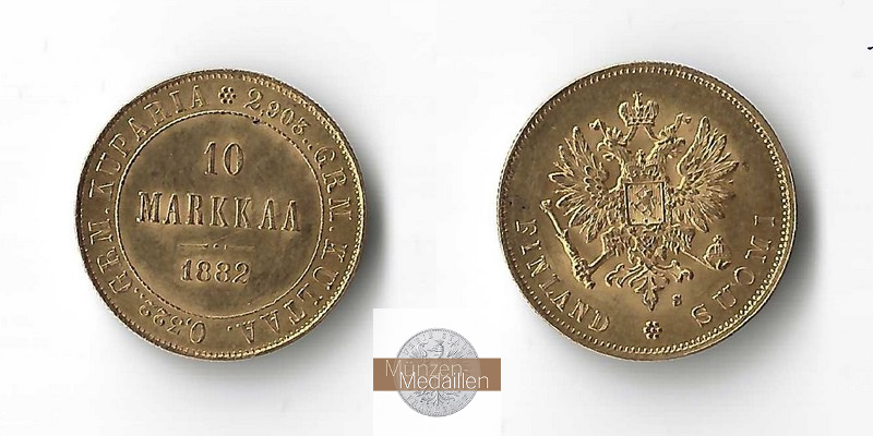 Finnland MM-Frankfurt Feingewicht: 2,9g  Silber 10 Markkaa 1882 sehr schön