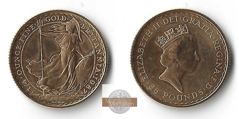 Grossbritannien stehende Britannia MM-Frankfurt Feingold 7,78g 25 Pfund 1987 