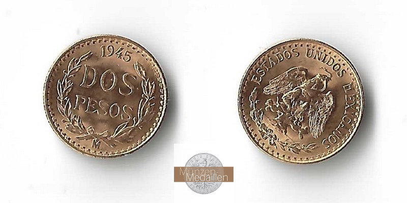 Mexiko MM-Frankfurt Feingold: 1,5g 2 Pesos 1945 