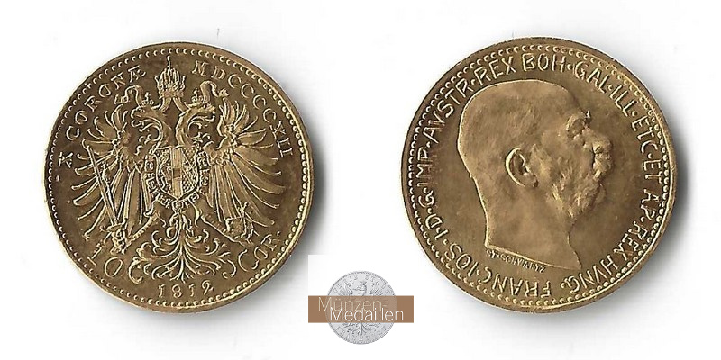 Österreich  10 Kronen MM-Frankfurt Feingold: 3,05g  1912 NP 