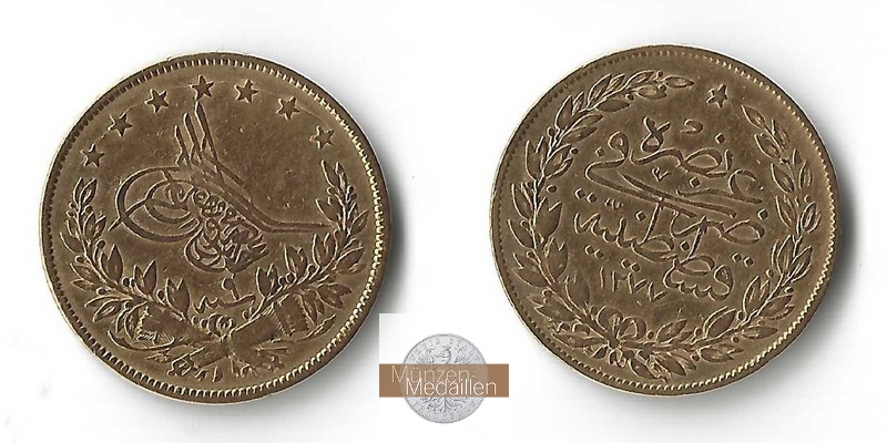 Türkei 100 Piastar/100 Kurush MM-Frankfurt Feingold: 6,61g Tughra 1285 