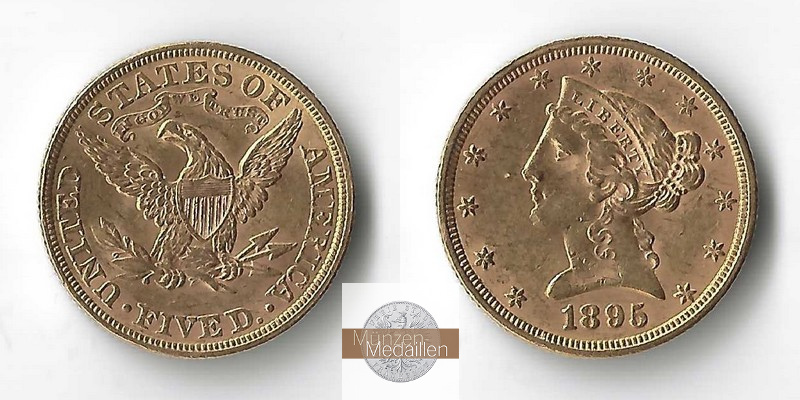 USA  5 Dollar MM-Frankfurt   Feingold: 7,52g Liberty 1895 