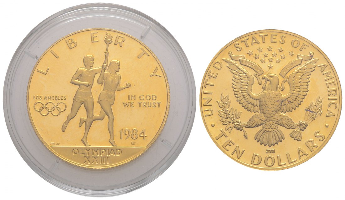 PEUS 4009 USA 15,05 Feingold. Los Angeles Olympiade 10 Dollars GOLD 1984 W Proof (Kapsel)