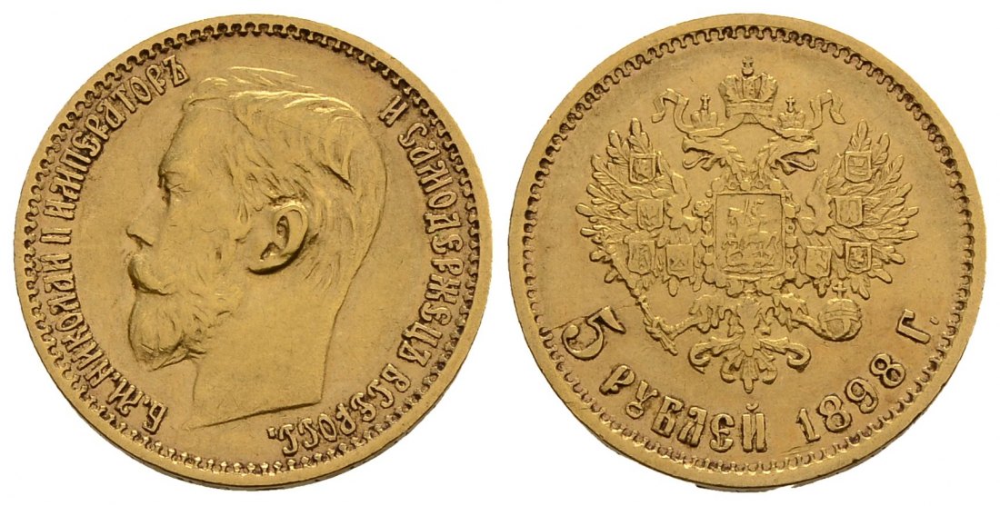 PEUS 4016 Russland 3,87 g Feingold. Zar Nikolaus II. (1894 - 1917) 5 Rubel GOLD 1898 AG Sehr schön