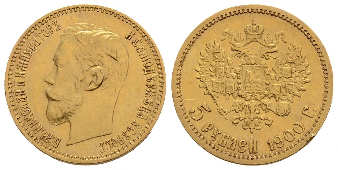 PEUS 4017 Russland 3,87 g Feingold. Zar Nikolaus II. (1894 - 1917) 5 Rubel GOLD 1900 ФЗ (FZ) Randfehler, Sehr schön