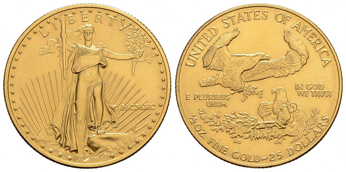 PEUS 4033 USA 15,55 g Feingold 25 Dollars GOLD 1/2 Unze 1990 Kl. Kratzer, vorzüglich +