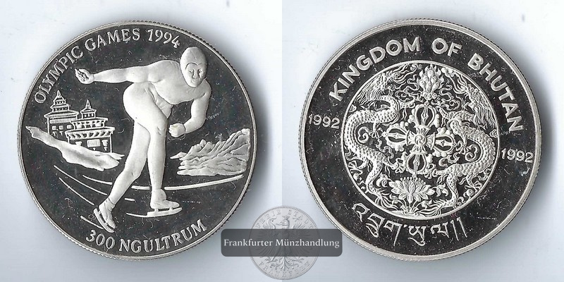  Bhutan,  300 Ngultrum  1992  Olympic Games '94  FM-Frankfurt  Feinsilber: 29,11g   