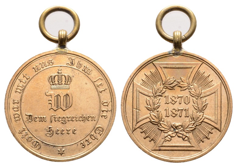  Linnartz Preussen Tragbare Kriegsverdienstmedaille, 1870-1871, mit Randschrift, vz   