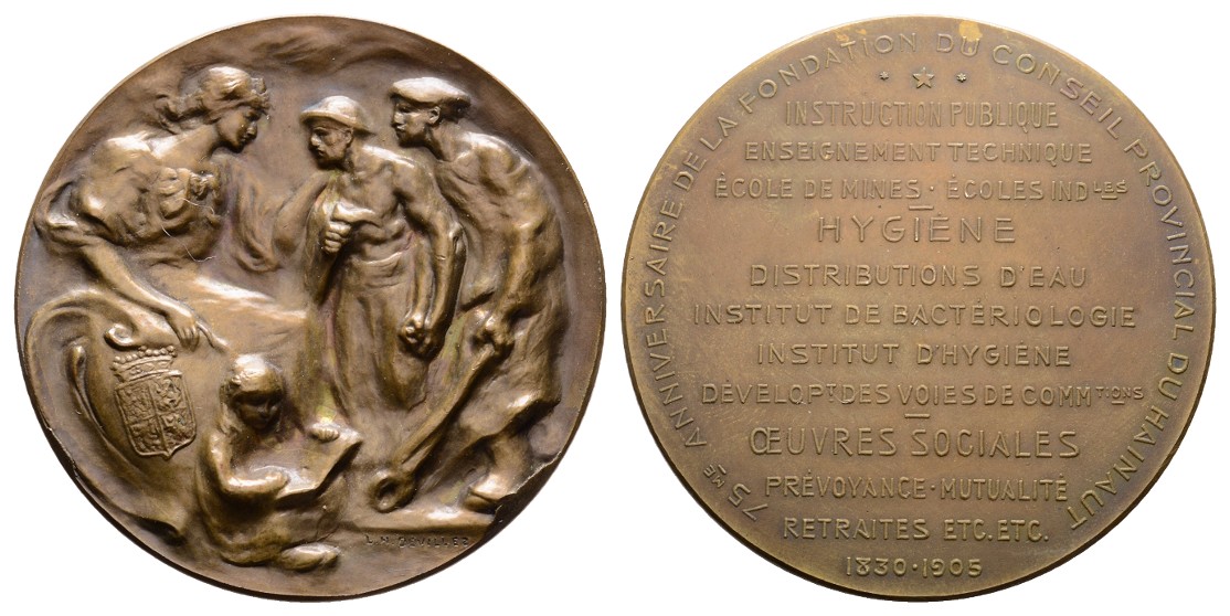  Linnartz BERGBAU, BELGIEN - Hainaut, Bronzemedaille 1905, 75 jähr Jub., 82,60 Gr, 60 mm, vz+   