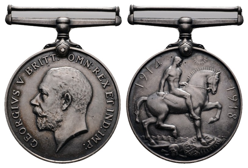  Linnartz England Georg V., Tragbare silberne Auszeichnung 1914-1918, mit Originalspange, vz +   