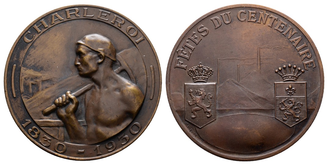  Linnartz Bergbau Charleroi, Bronzemedaille 1930 (Mognuoy), 100 Jahre Bergbau,45,90, 50mm, v-st   