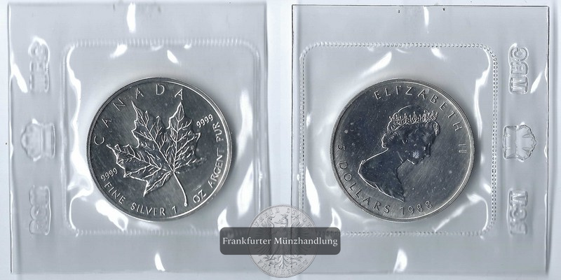  Kanada,  5 Dollar  1988   Maple Leaf   FM-Frankfurt   Feinsilber: 31,1g   