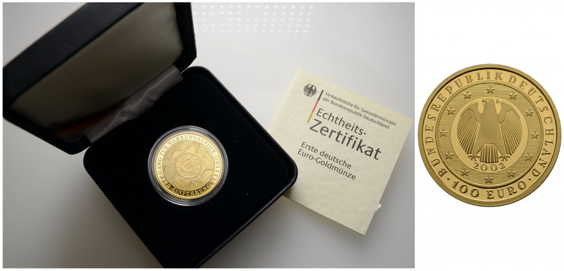 PEUS 4069 BRD 15,55 g Feingold. Währungsunion incl. Etui und Zertifikat 100 Euro GOLD 2002 A Berlin Stempelglanz (Originalkapsel)