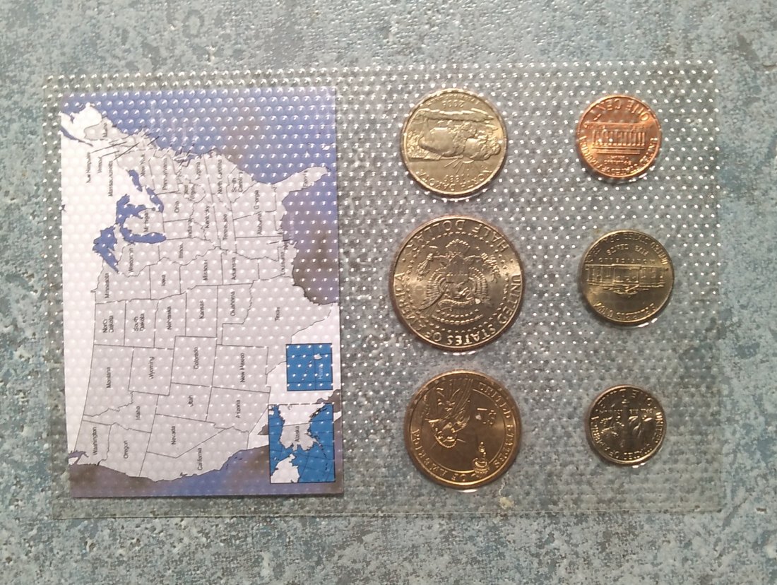  KMS USA mit 6 Münzen von 1 Cent bis 1 Dollar 2000 - 2006, Blister, Stempelglanz, George Washington   