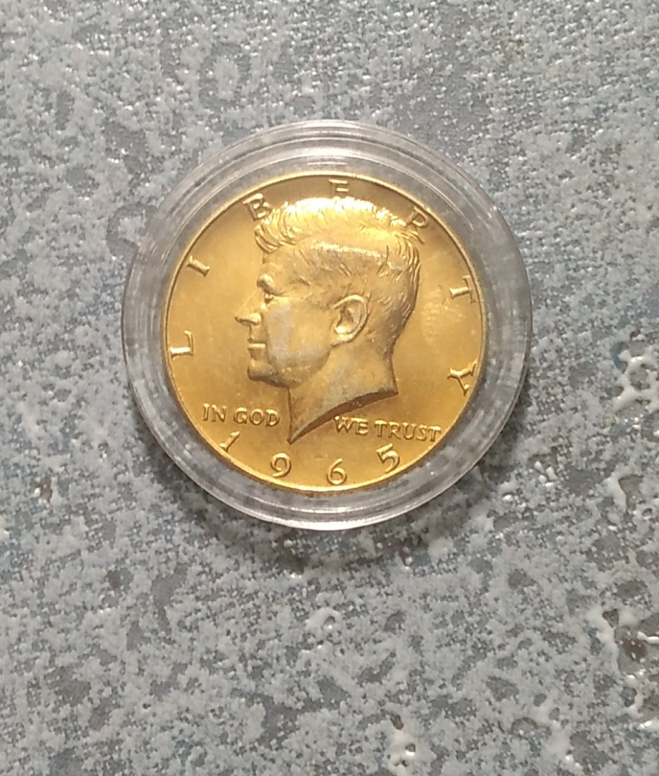  Half Silberdollar 900er, USA, vergoldet J.F. Kennedy 1965, in Kapsel   