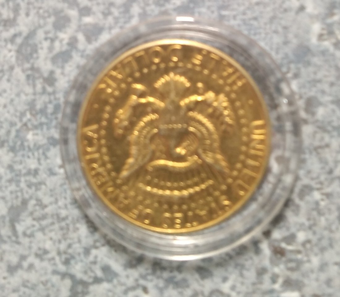  Half Silberdollar 900er, USA, vergoldet J.F. Kennedy 1965, in Kapsel   