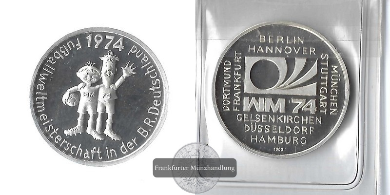  Deutschland, Medaille  Fussball-WM 1974  FM-Frankfurt Feinsilber: 13g   