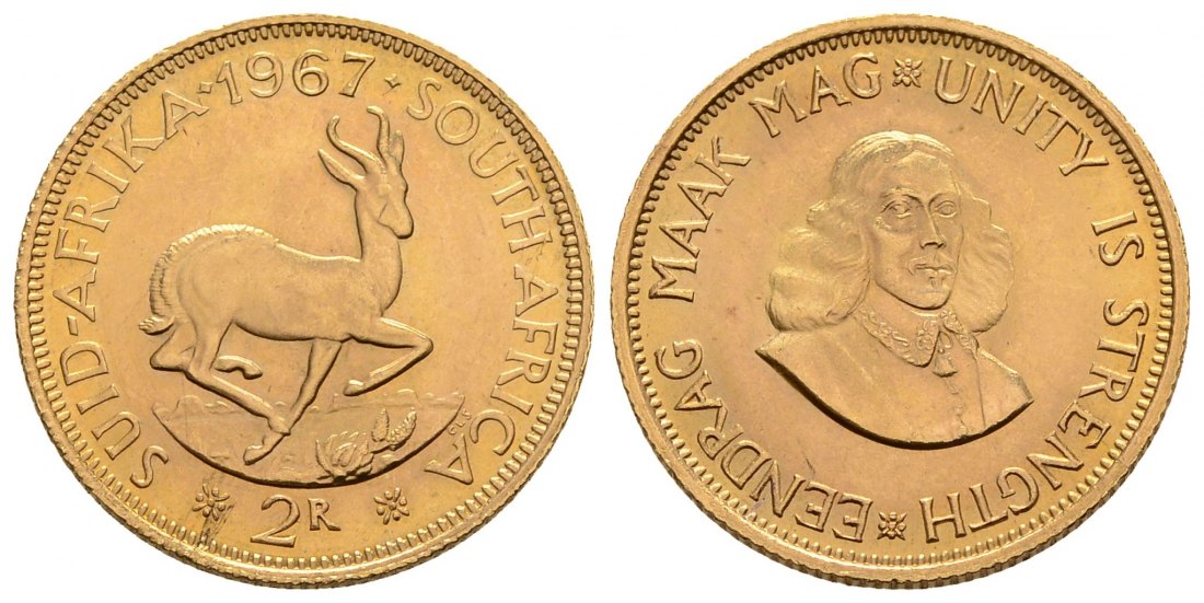 PEUS 4035 Südafrika 7,32 g Feingold 2 Rand GOLD 1967 Vorzüglich +