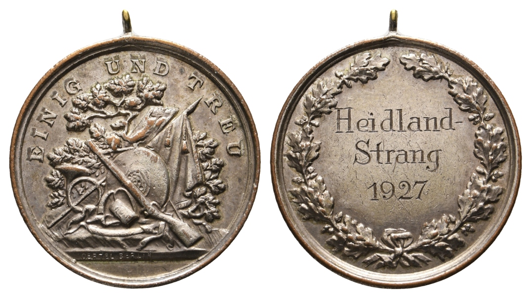  Heidland-Strang, Schützenmedaille 1927; Bronze versilbert, tragbar 12,68 g, Ø 31,0 mm   