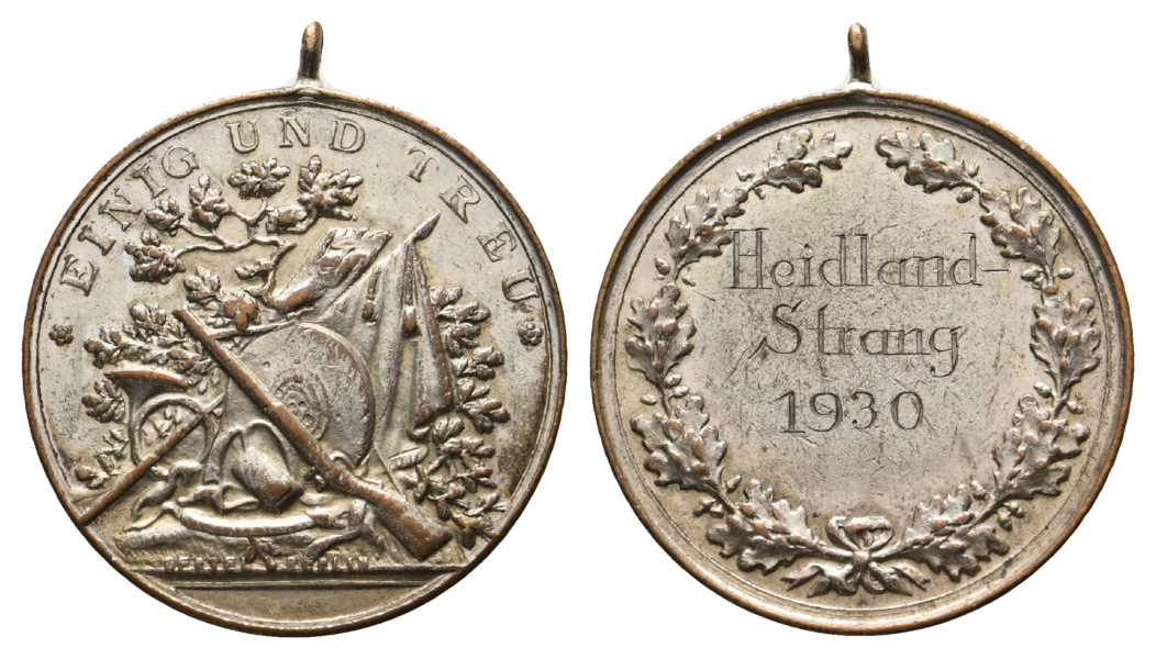  Heidland-Strang, Schützenmedaille 1930; Bronze versilbert, tragbar 10,44 g, Ø 28,2 mm   