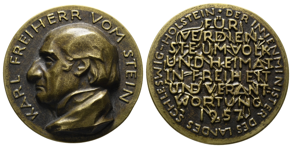  Schleswig Holstein, Karl Freiherr von Stein; Medaille 1957; Galvano, 87,08 g, Ø 59,4 mm   