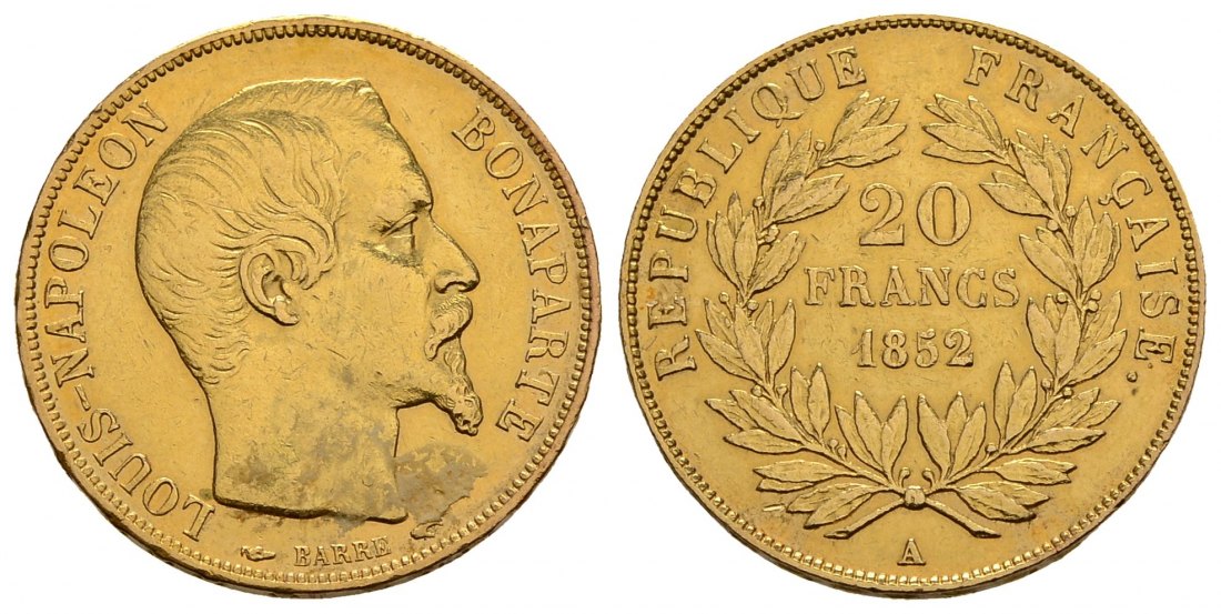 PEUS 4046 Frankreich 5,81 g Feingold. Louis Napoleon (1848 - 1852) 20 Francs GOLD 1852 A Sehr schön