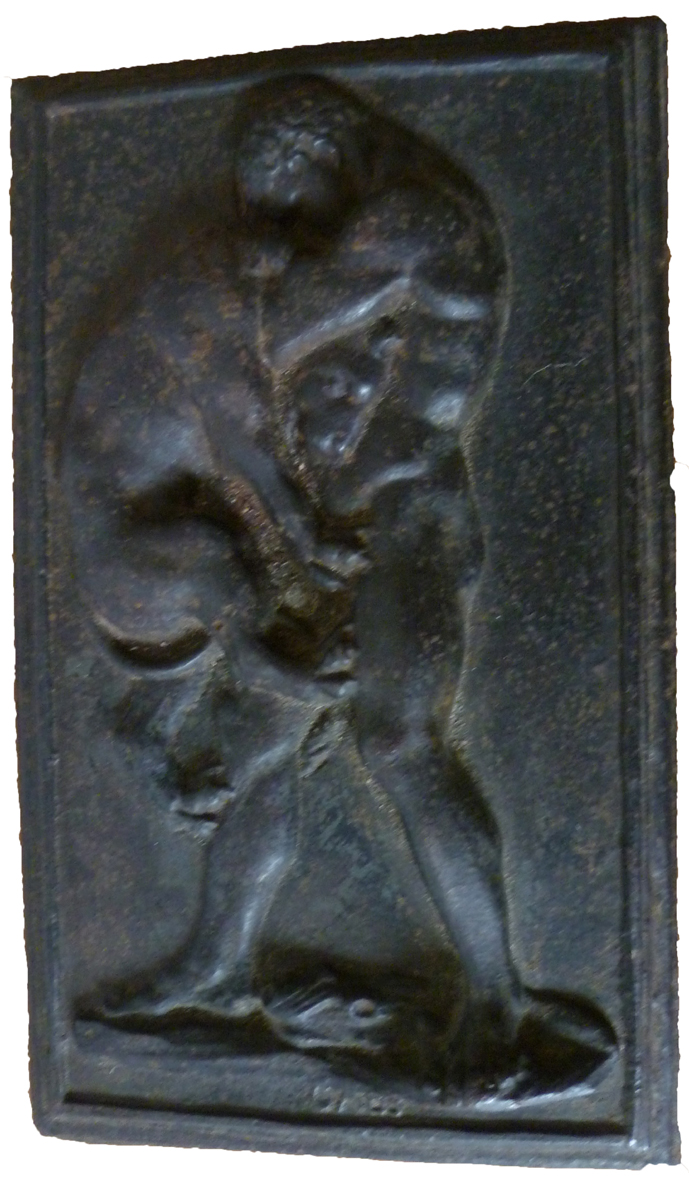  Eisenrelieff o.J.; Der Löwenbändiger, 1,80 kg, 20 x 12 cm   