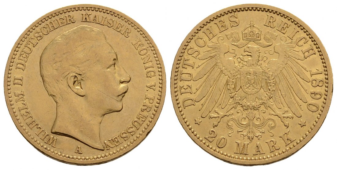PEUS 4052 Kaiserreich - Preußen 7,16 g Feingold. Wilhelm II. (1888 - 1918) 20 Mark GOLD 1890 A Sehr schön
