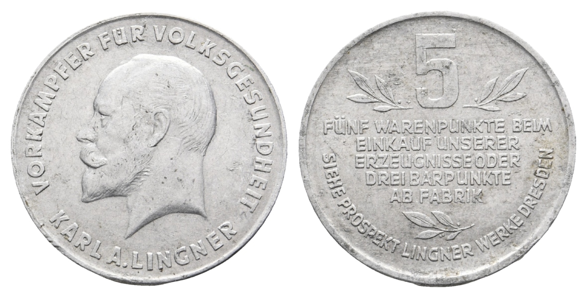  Deutschland Karl A. Lingner, 5 Warenpunkte; Alu, 2,63 g, Ø 28 mm   