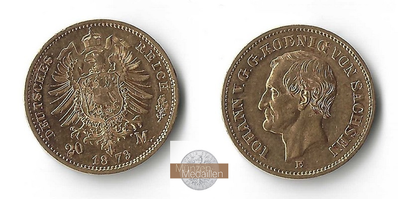 Sachsen, Kaiserreich   20 Mark MM-Frankfurt Feingold: 7,17g Johann 1854-1873 1873 E 