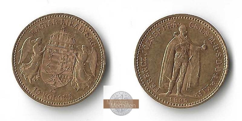 Ungarn MM-Frankfurt Feingold: 3,05g 10 Kronen 1893 