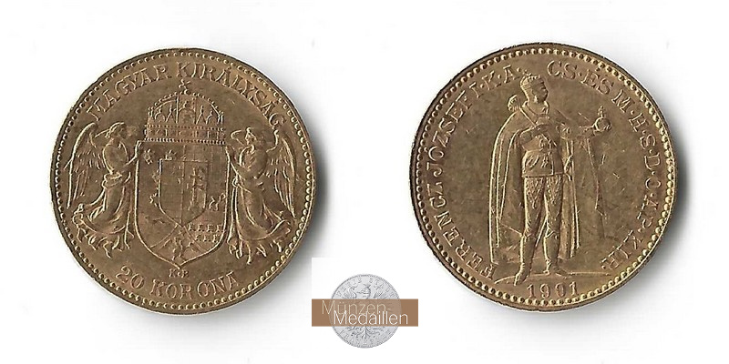 Ungarn MM-Frankfurt  Feingold 6,10g 20 Kronen 1901 