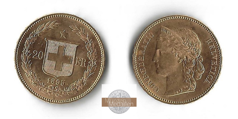 Schweiz Helvetia MM-Frankfurt Feingold: 5,81g 20sFR 1895 B 