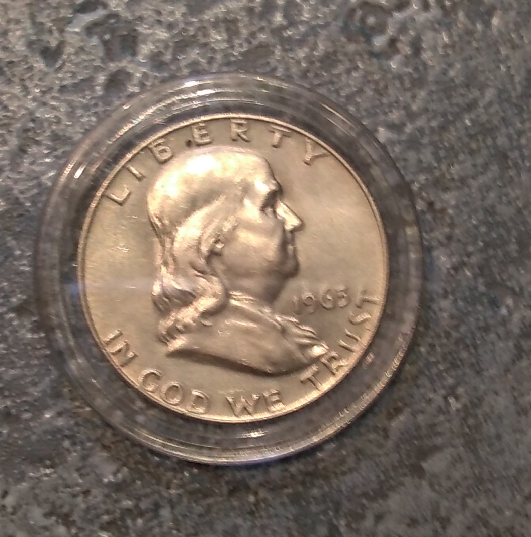  Half Silberdollar, Silber, 900er, USA, Benjamin Franklin, 1963 in Kapsel   
