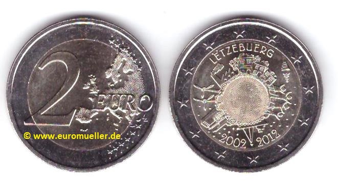 Luxemburg 2 Euro Sondermünze 2012...10 J. Bargeld   