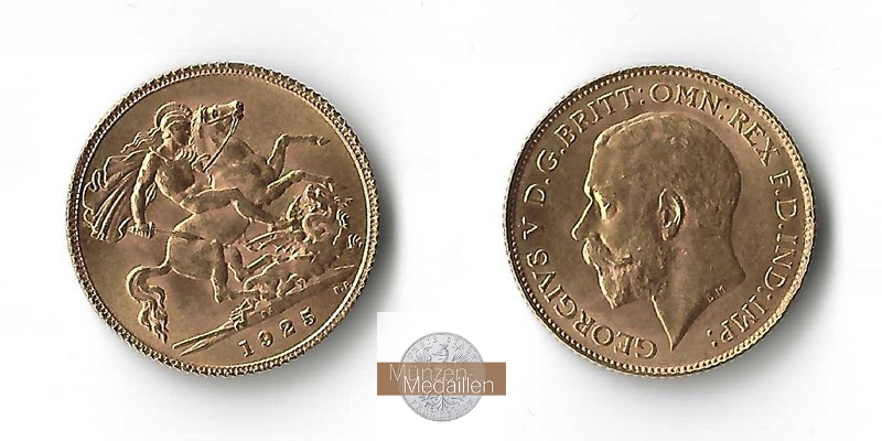 Grossbritannien  1/2 Sovereign MM-Frankfurt Feingold: 3,649g Georg V. (1910-1936) 1925 SA 