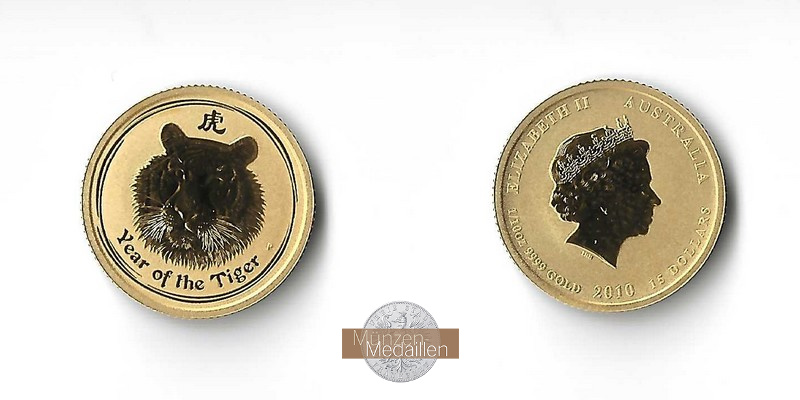 Australien 15 Dollar MM-Frankfurt Feingold: 3,11g Jahr des Tiger 2010 