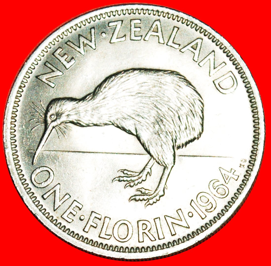  * KIWI BIRD: NEW ZEALAND ★ FLORIN 1964! DRESSED QUEEN! MINT LUSTER! LOW START ★ NO RESERVE!   