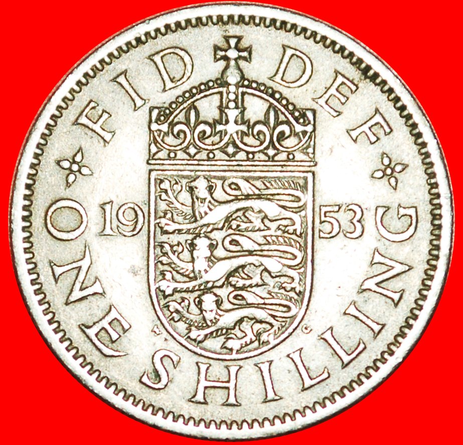  · ENGLISH CREST 1+A: UNITED KINGDOM ★ 1 SHILLING 1953! LOW START ★ NO RESERVE!   