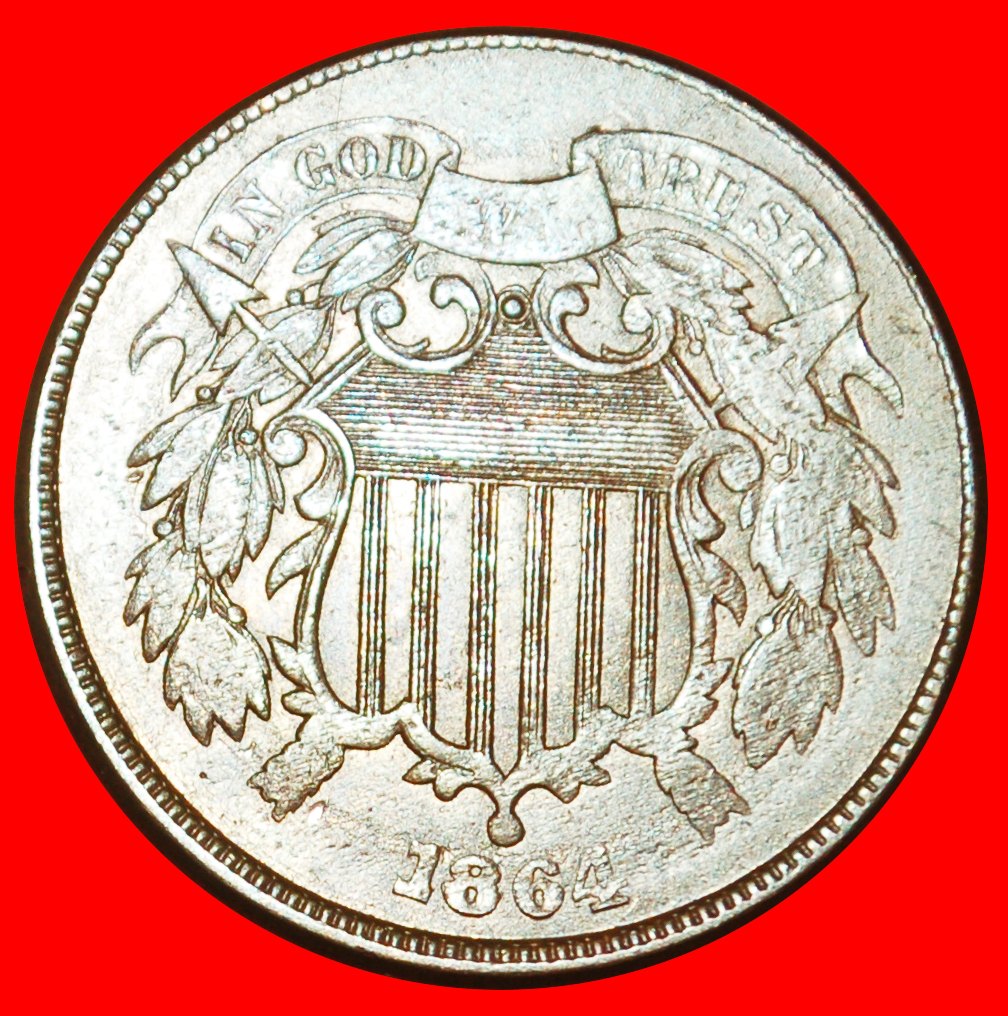  · UNION SCHILD (1864-1873): USA ★ 2 CENTS 1864 NICHT KLEINES MOTTO ★ UNGEWÖHNLICH! OHNE VORBEHALT!   