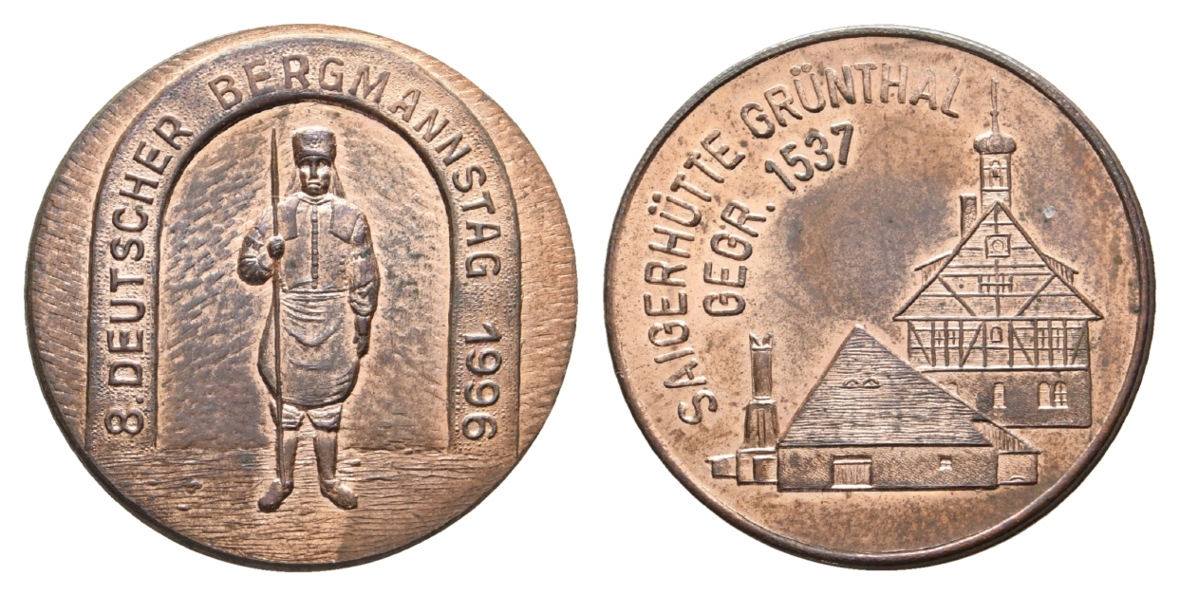  Grünthal, Bergbau-Medaille 1996; Kupfer, 10,80 g, Ø 25,5 mm   