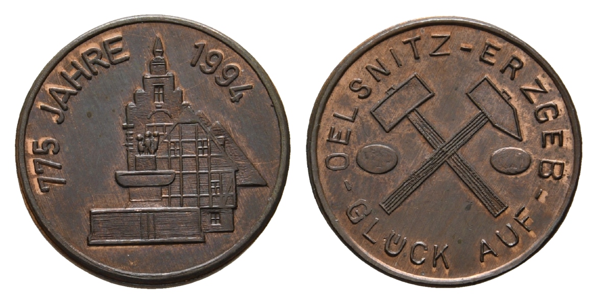  Ölsnitz, Bergbau-Medaille 1994; Kupfer, 4,06 g, Ø 20,6 mm   