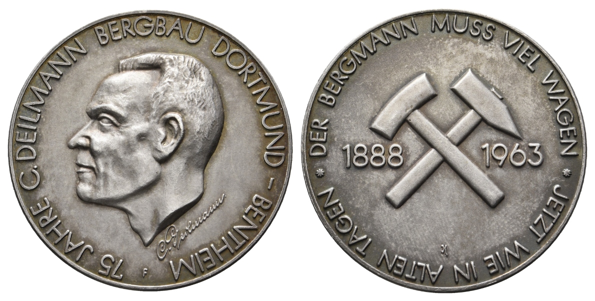  Dortmund-Bentheim, Bergbau-Medaille 1963; versilbert, 36,07 g, Ø 40,3 mm   