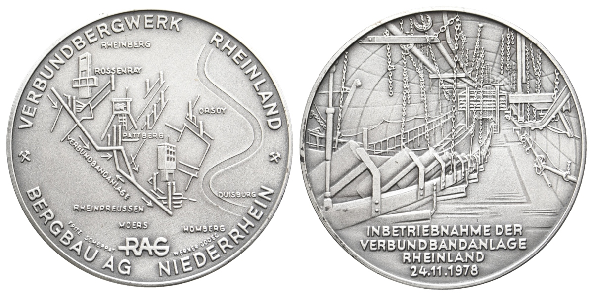  Nieerrhein, Bergbau-Medaille 1978; 1000 AG , 49,40 g, Ø 50,5 mm   